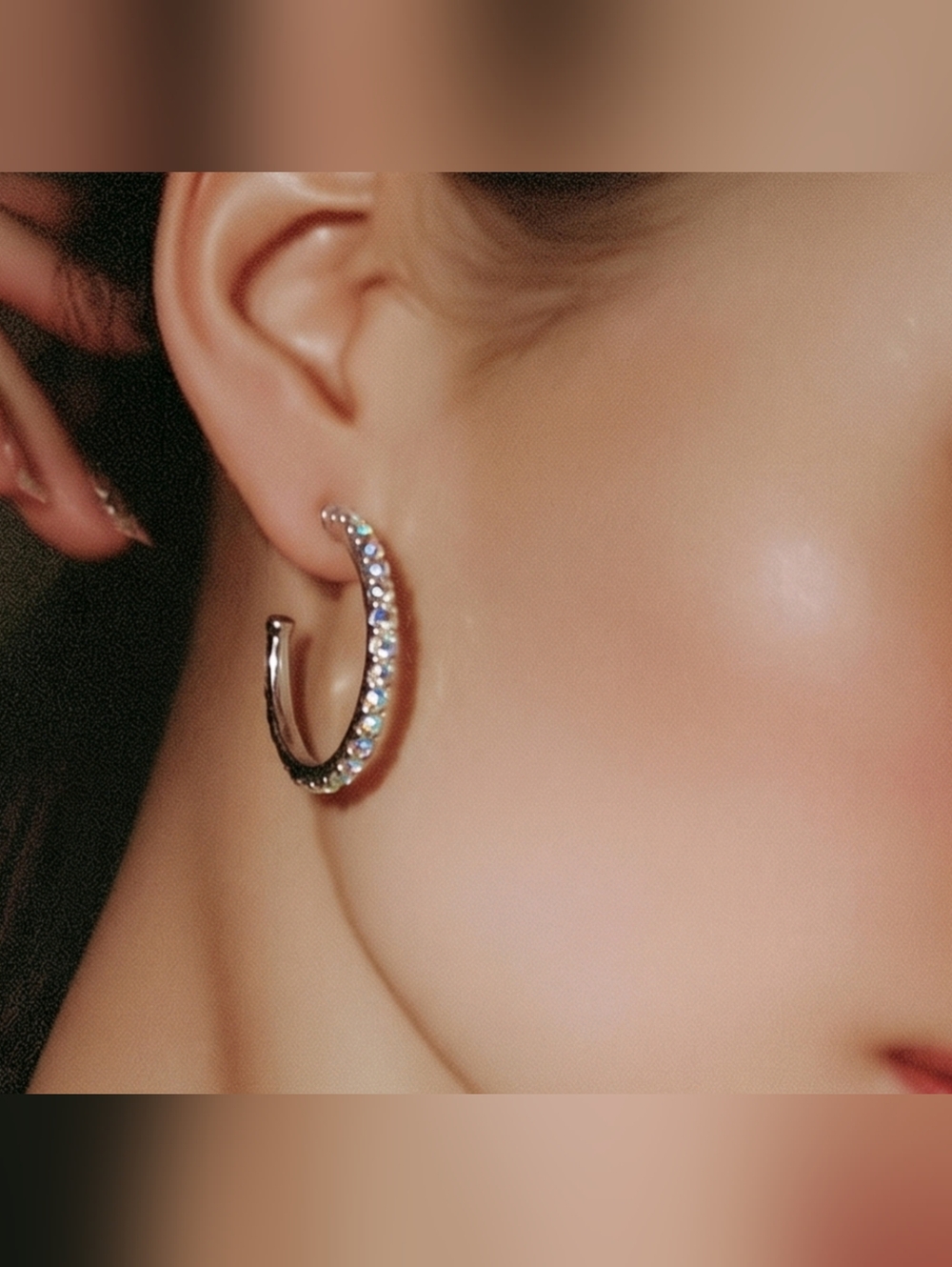 Silver Hoop Earrings With Aurora Borealis Crystals